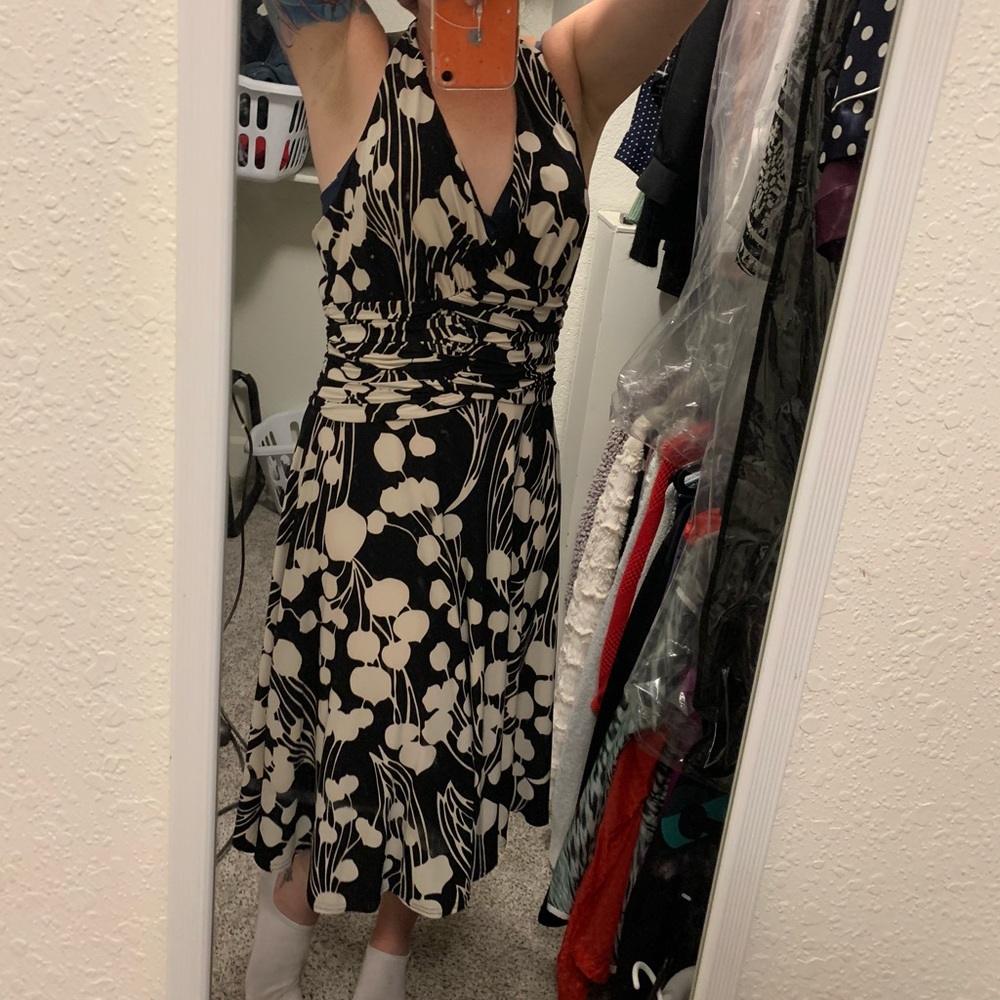 Cream and black halter dress